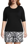 Lands' End Elbow Sleeve Relaxed Upf 50 Rash Guard In Black