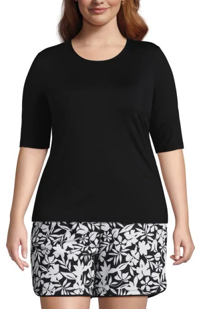 Lands' End Elbow Sleeve Relaxed Upf 50 Rash Guard In Black