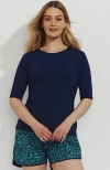 Lands' End Elbow Sleeve Relaxed Upf 50 Rash Guard In Deep Sea Navy