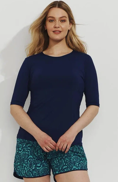 Lands' End Elbow Sleeve Relaxed Upf 50 Rash Guard In Deep Sea Navy