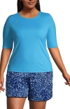 Lands' End Plus Size Elbow Sleeve Relaxed Upf 50 Rash Guard In Turquoise