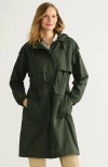 Lands' End Crinkle Raincoat In Rich Olive Green