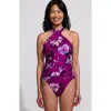 Lands' End Criss Cross Halter Tankini Swimsuit Top In Crimson Rose Abstract Floral