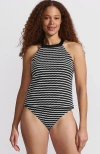 Lands' End Plus Size Crochet High Neck Tankini Top In Black/white