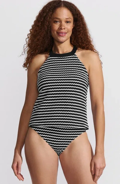 Lands' End Crochet High Neck Tankini Top In Black/white