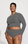 Lands' End Plus Size Crochet Long Sleeve Bikini Top And High Waisted Bottoms Swimsuit Set