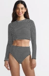 Lands' End Crochet Long Sleeve Bikini Top And High Waisted Bottoms Swimsuit Set