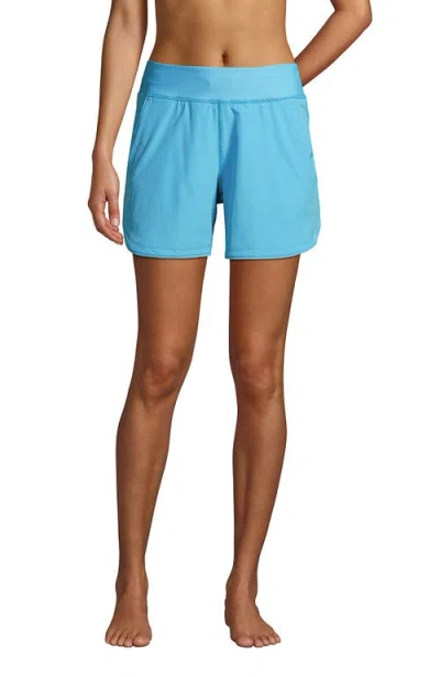 Lands' End Curvy Fit 5" Quick Dry Board Shorts Swim Shorts With Panty In Turquoise