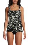 Lands' End Adjustable Scoop Neck Flutter Tankini Top In Black/egret White Leaf Scroll