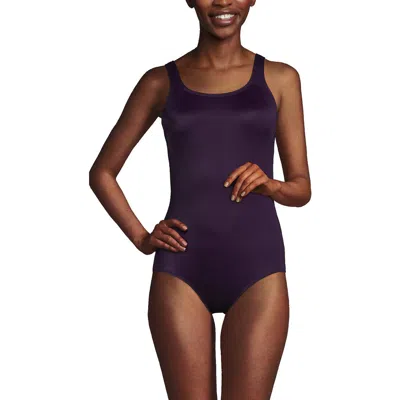 Lands' End D-cup Chlorine Resistant Scoop Neck Soft Cup Tugless Sporty One Piece Swimsuit Print In Black