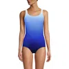 Lands' End D-cup Chlorine Resistant Scoop Neck Soft Cup Tugless Sporty One Piece Swimsuit Print In Blue