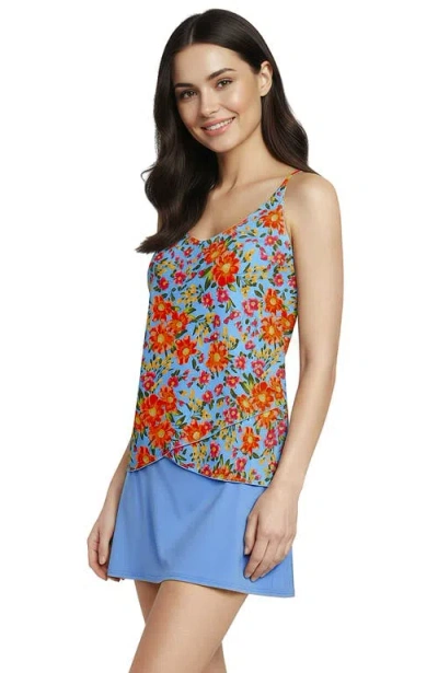 Lands' End D-cup Chlorine Resistant V-neck Tulip Hem Tankini Swimsuit Top With Adjustable Straps In Multi