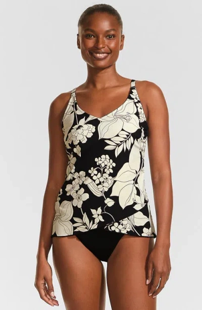 Lands' End D-cup Chlorine Resistant V-neck Tulip Hem Tankini Swimsuit Top With Adjustable Straps In Multi