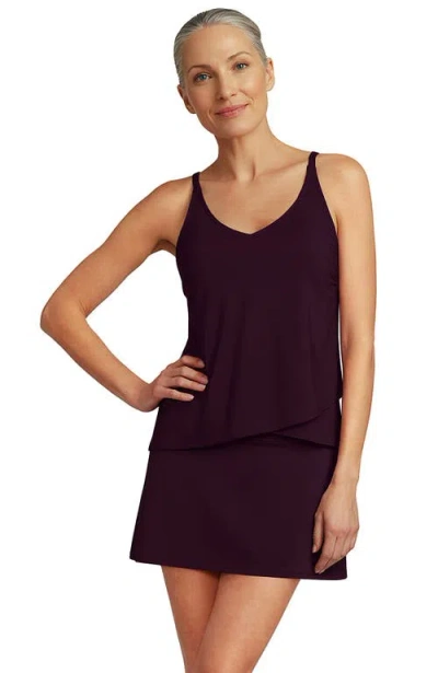 Lands' End D-cup Chlorine Resistant V-neck Tulip Hem Tankini Swimsuit Top With Adjustable Straps In Burgundy