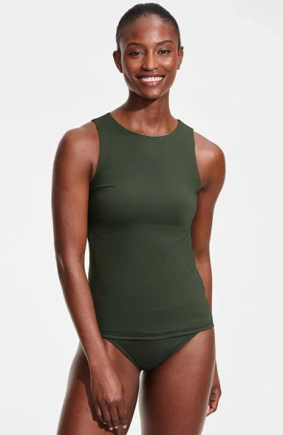 Lands' End D-cup High Neck Upf 50 Sun Protection Modest Tankini Swimsuit Top In Green