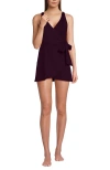 Lands' End Side Tie Mini Swim Dress Swimsuit In Dark Wine