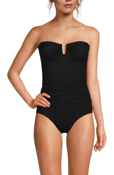 Lands' End D-cup Slender Suit U-wire Bandeau Tankini Top In Black