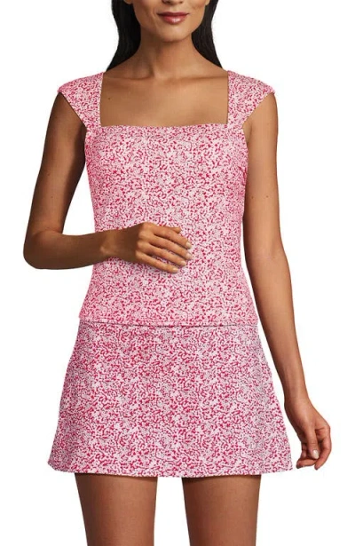 Lands' End Womens Square Neck Underwire Square Back Tankini Swimsuit Top In Coral Rose/white Ditsy Lilies