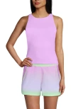 Lands' End D-cup Tugless High Neck Strappy Back Tankini Swimsuit Top In Wild Lilac