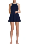 Lands' End Chlorine Resistant Tugless High Neck Swim Dress One Piece Swimsuit