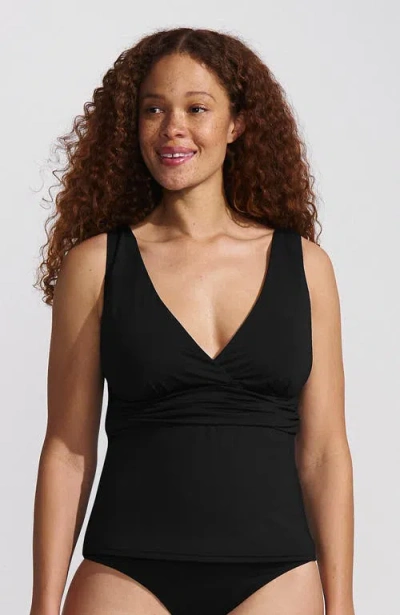 Lands' End D-cup V-neck Plunge X Back Tankini Top In Black