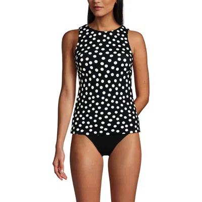 Lands' End D-cup Chlorine Resistant High Neck Upf 50 Sun Protection Modest Tankini Swimsuit Top In Black