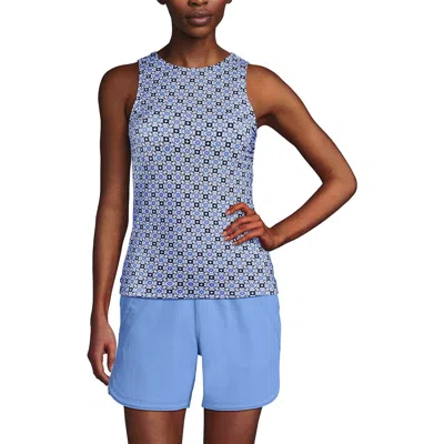 Lands' End D-cup Chlorine Resistant High Neck Upf 50 Sun Protection Modest Tankini Swimsuit Top In Blue