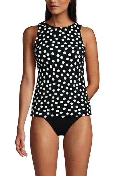 Lands' End D-cup Chlorine Resistant High Neck Upf 50 Sun Protection Modest Tankini Swimsuit Top In Black