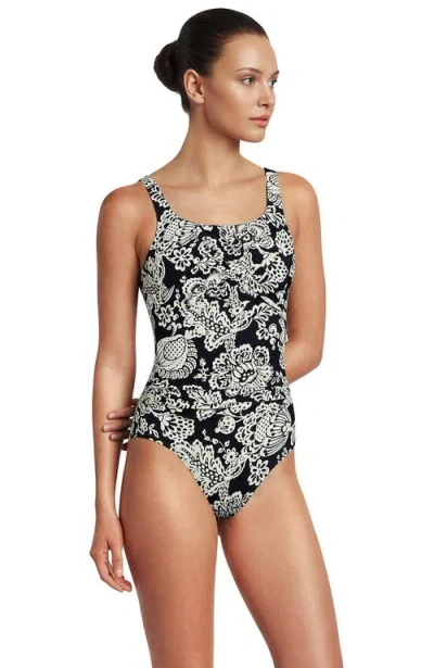 Lands' End D-cup Slender Carmela Tummy Control Chlorine Resistant Scoop Neck One Piece Swimsuit In Black