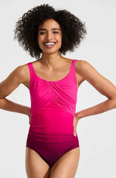 Lands' End D-cup Slender Carmela Tummy Control Chlorine Resistant Scoop Neck One Piece Swimsuit In Pink