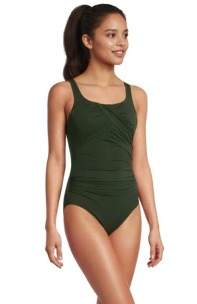 Lands' End D-cup Slender Carmela Tummy Control Chlorine Resistant Scoop Neck One Piece Swimsuit In Green