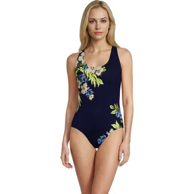 Lands' End D-cup Tugless X-back One Piece Swimsuit In Multi