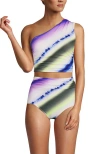 Lands' End D-cup Ruched One Shoulder Tankini Top In Egret White Ombre Stripes