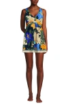 Lands' End D-cup Slender Suit Wrap Swim Dress Swimsuit Print In Navy Floral Blooms Border