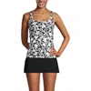 Lands' End D-cup Square Neck Underwire Tankini Top Swimsuit Adjustable Straps In Black Havana Floral