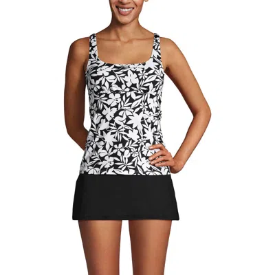 Lands' End D-cup Square Neck Underwire Tankini Top Swimsuit Adjustable Straps In Black Havana Floral