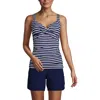 Lands' End D-cup V-neck Wrap Underwire Tankini Top Swimsuit In Deep Sea/white Media Stripe