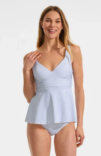 Lands' End Dd-cup Sweetheart Belted Flutter Tankini In Blue
