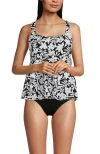 Lands' End Ddd-cup Flutter Scoop Neck Tankini Top In Black Havana Floral
