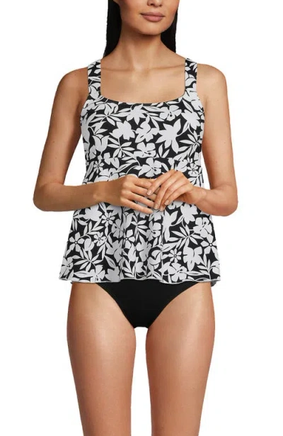 Lands' End Ddd-cup Flutter Scoop Neck Tankini Top In Black Havana Floral
