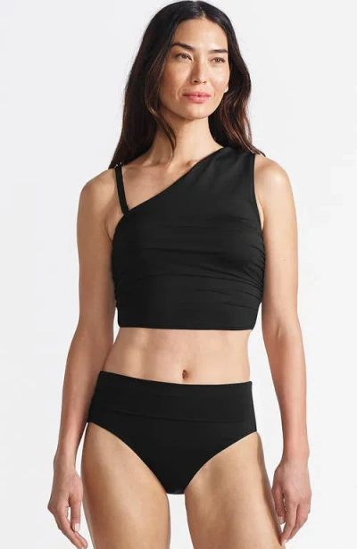 Lands' End D-cup Ruched One Shoulder Tankini Top In Black