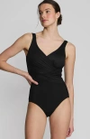 Lands' End Plus Size Dd-cup Slender Tummy Control Chlorine Resistant Wrap One Piece Swimsuit In Black