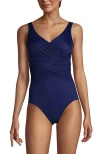 Lands' End Plus Size Dd-cup Slender Tummy Control Chlorine Resistant Wrap One Piece Swimsuit In Deep Sea Navy