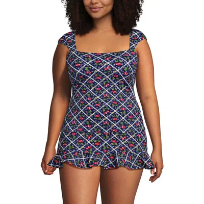 Lands' End Ddd-cup Square Neck Underwire Tankini Top In Blue