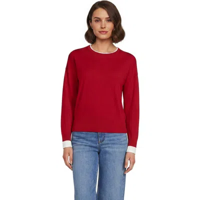 Lands' End Double Trim Cotton Crew Neck Sweater In Red