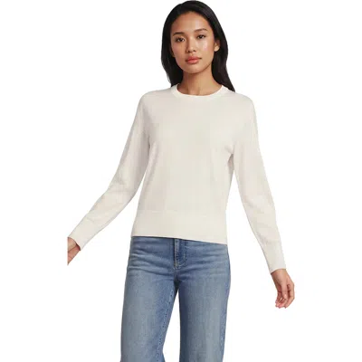 Lands' End Double Trim Cotton Crew Neck Sweater In White