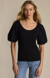Lands' End Drapey Rib Puff Sleeve Scoop Neck Top In Black