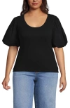 Lands' End Drapey Rib Puff Sleeve Scoop Neck Top In Black