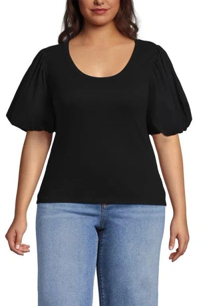 Lands' End Drapey Rib Puff Sleeve Scoop Neck Top In Black