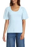 Lands' End Drapey Rib Puff Sleeve Scoop Neck Top In Blue